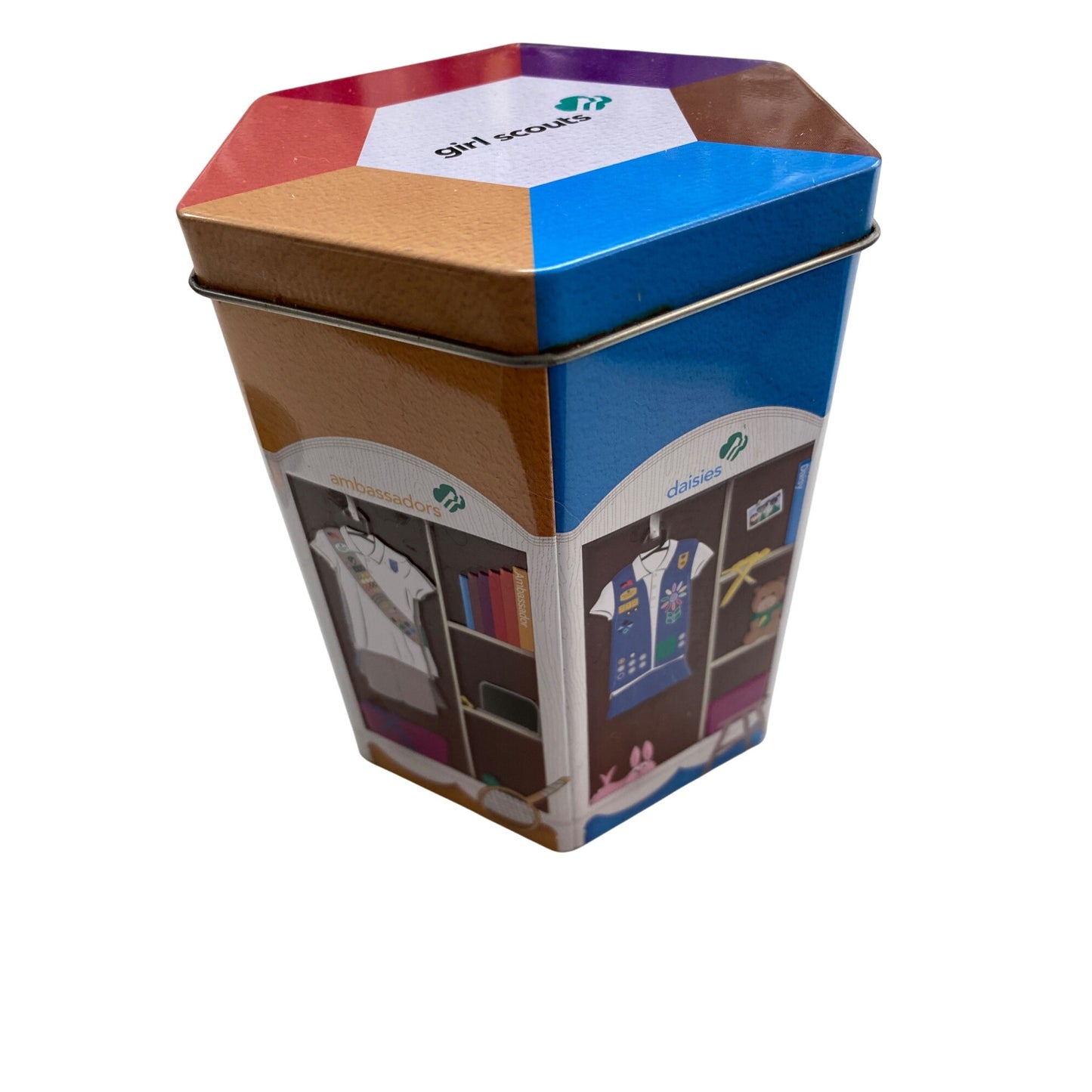 Girl Scouts Hexagonal Tin Box With Colorful Design & Emblems 2018