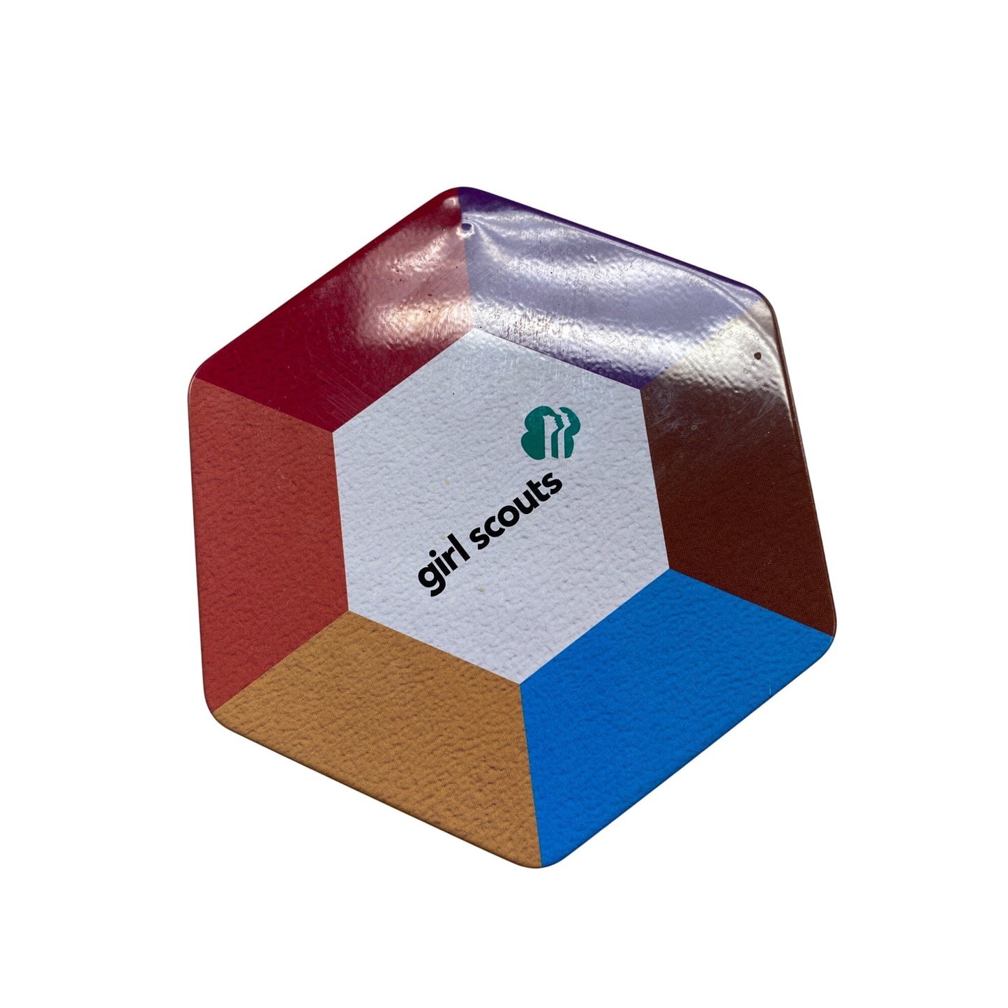Girl Scouts Hexagonal Tin Box With Colorful Design & Emblems 2018