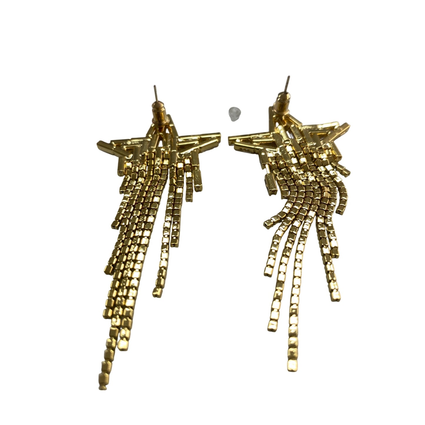 Star-Shaped Drop Earrings With Gold & Green Crystal Tassels