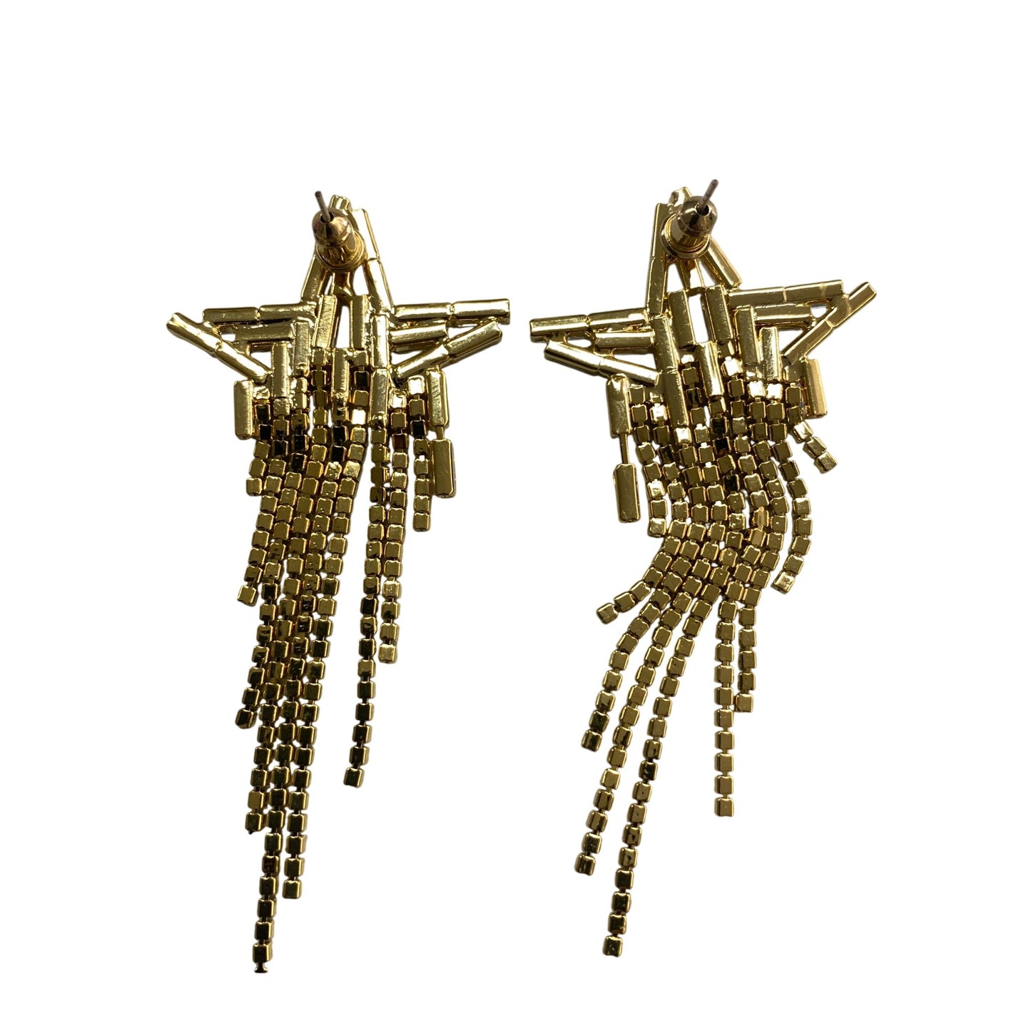 Star-Shaped Drop Earrings With Gold & Green Crystal Tassels