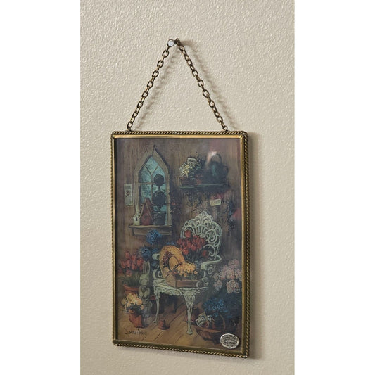 Vintage Glass Wall Hanging Decor By Debbi Mumm With Chain