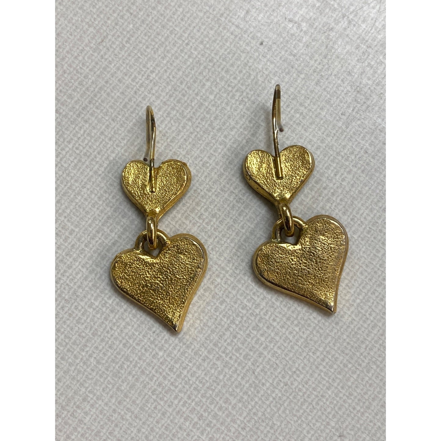 Gold Tone Heart Drop Earrings Emerald & Navy Enamel Accents