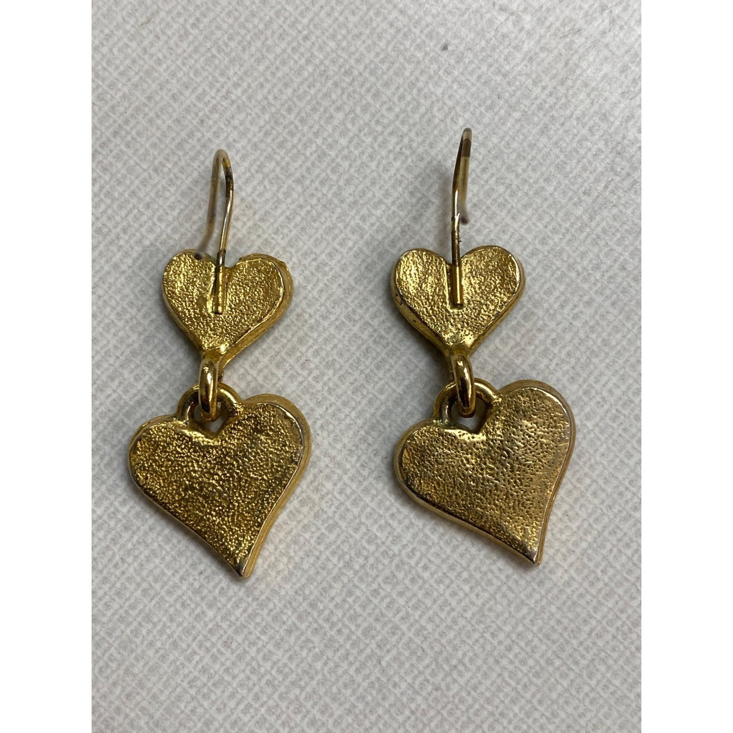 Gold Tone Heart Drop Earrings Emerald & Navy Enamel Accents