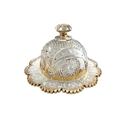 Vintage Glass Star and Crescent Domed Butter Dish