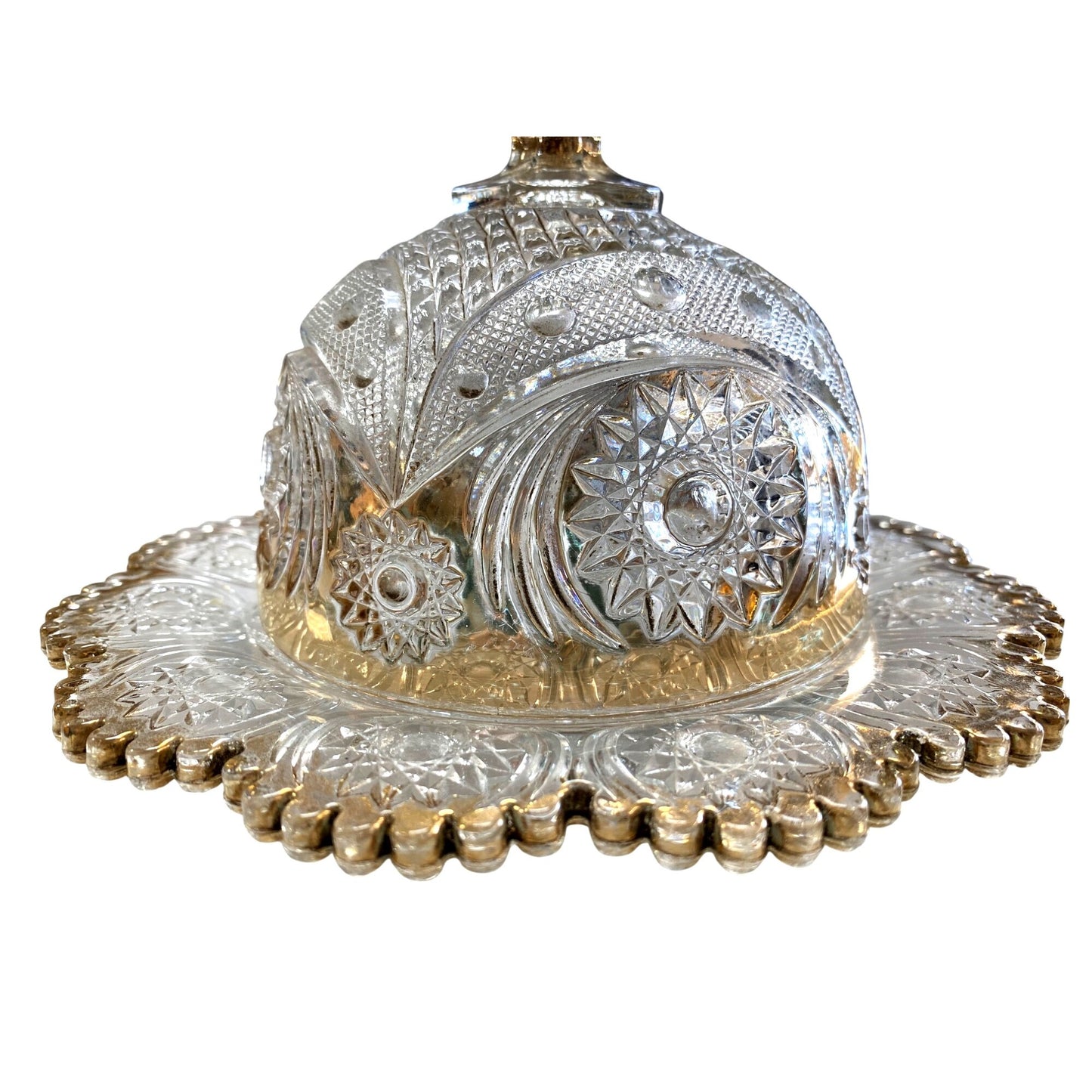 Vintage Glass Star and Crescent Domed Butter Dish