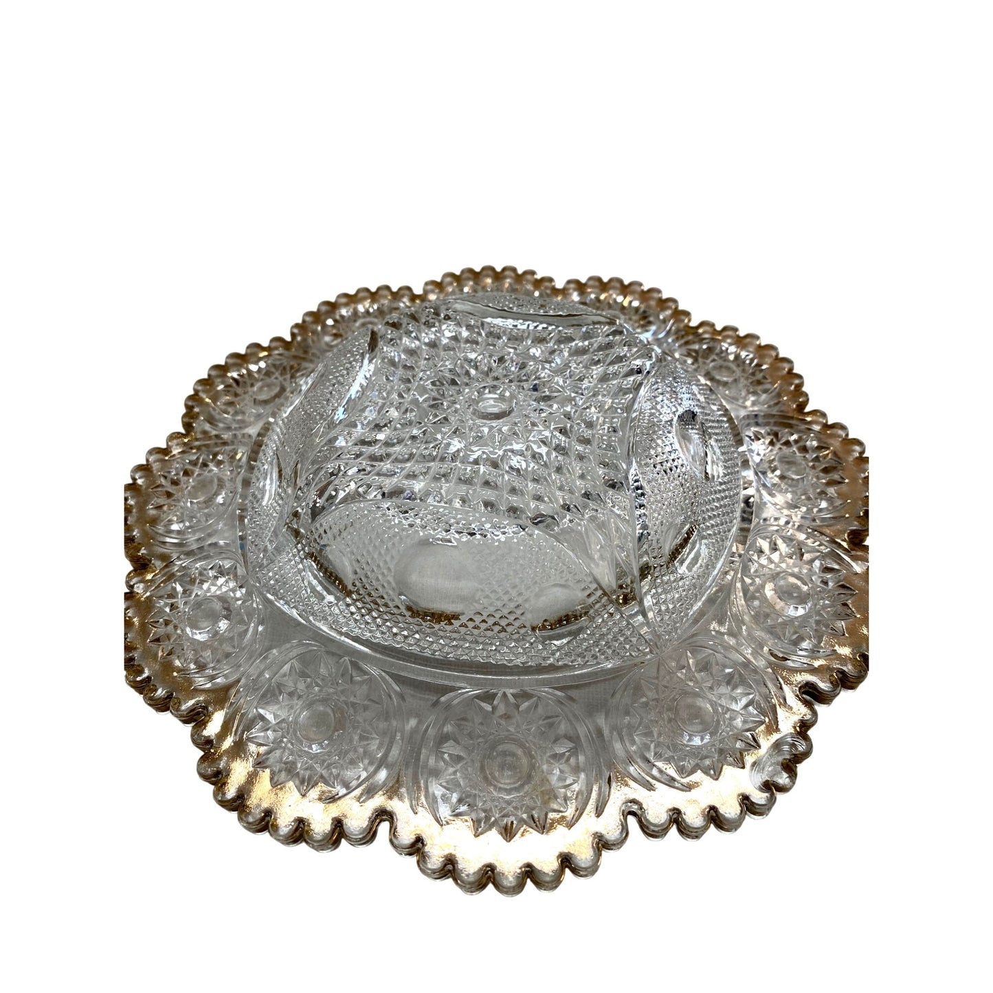 Vintage Glass Star and Crescent Domed Butter Dish