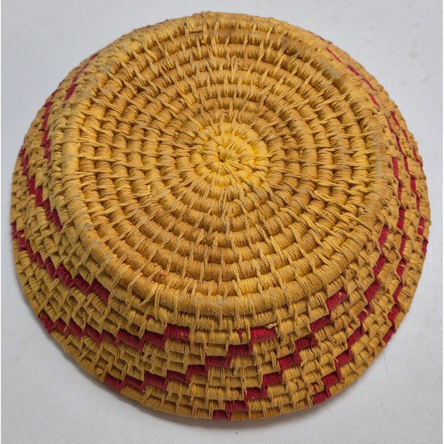 Handwoven Straw Basket With Red & Yellow Zigzag Pattern