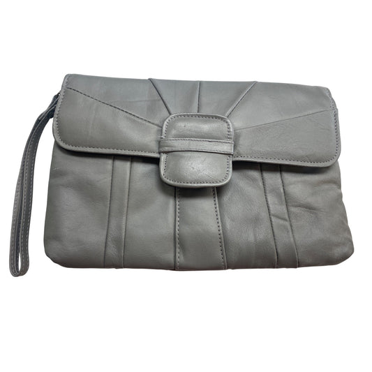 Gray Genuine Leather Clutch Wristlet Purse