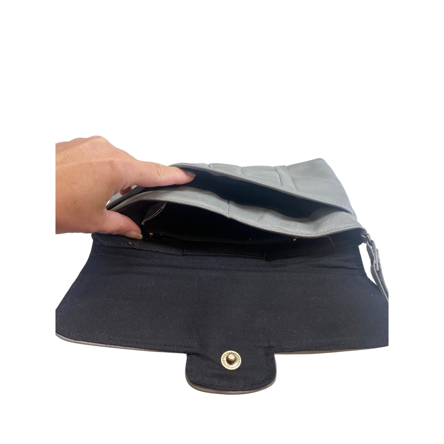 Gray Genuine Leather Clutch Wristlet Purse