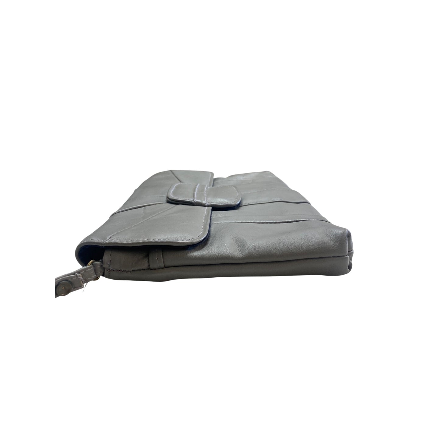 Gray Genuine Leather Clutch Wristlet Purse