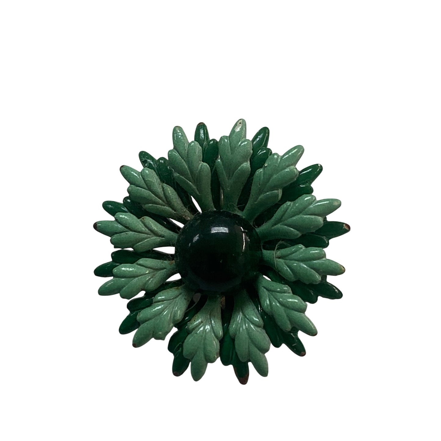 Vintage Green Floral Clip-On Earrings With Textured Leaf Design