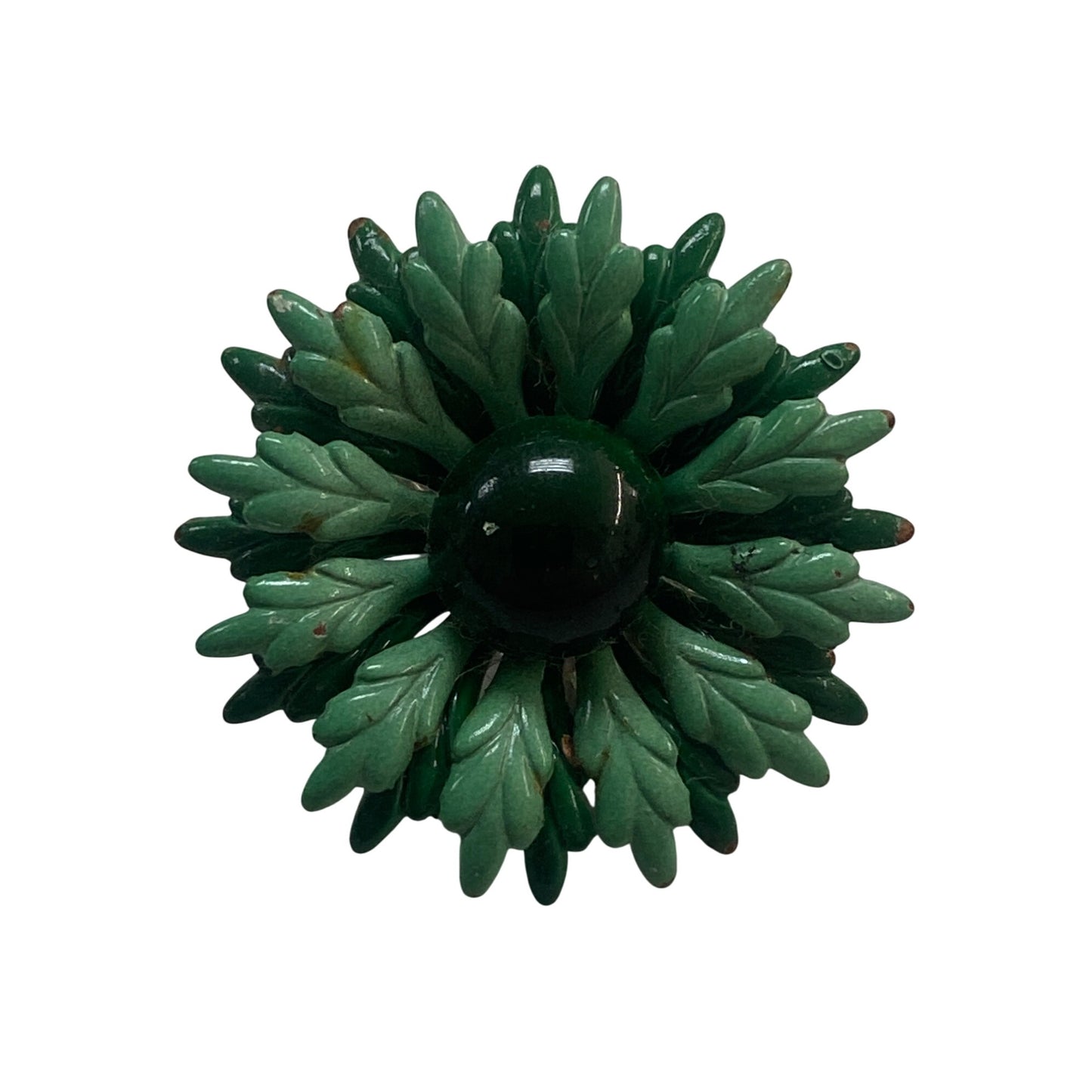 Vintage Green Floral Clip-On Earrings With Textured Leaf Design