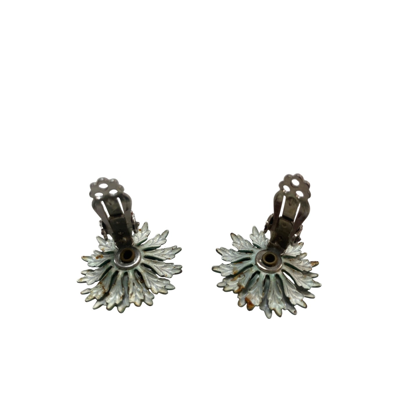 Vintage Green Floral Clip-On Earrings With Textured Leaf Design