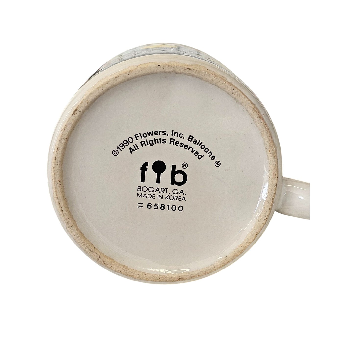 Vintage "Over The Hill" Mug With Balloons Design 1980 f.b. Bogart Ceramic Made In Korea Black & White