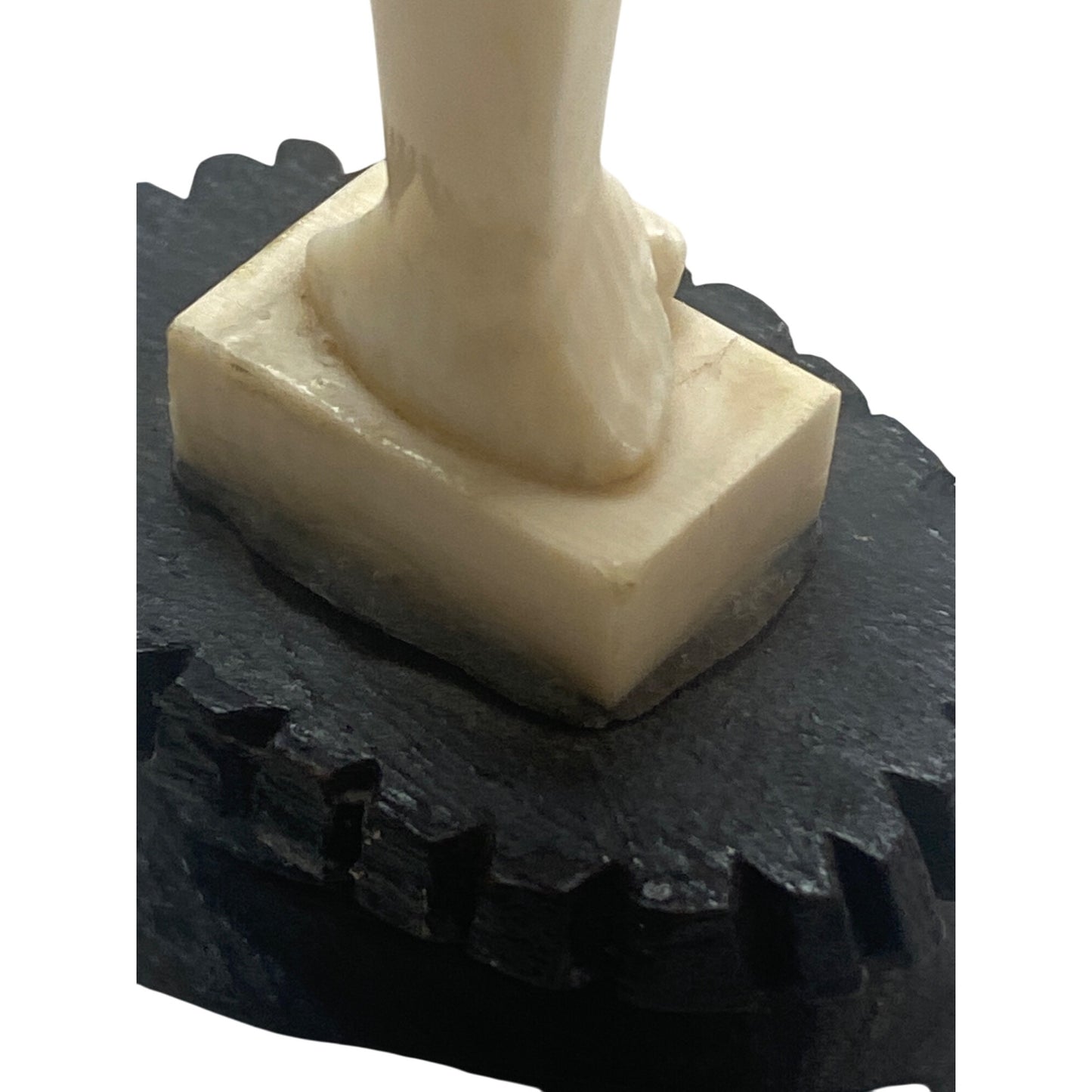 Carved Ivory Look Figurine Of Saint On Black Base