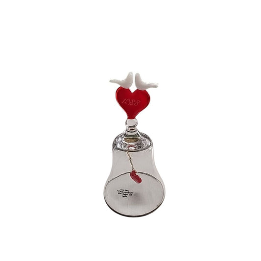 1988 Full Lead Crystal Bell With Heart & Dove Design Red Glass Clapper & Handle