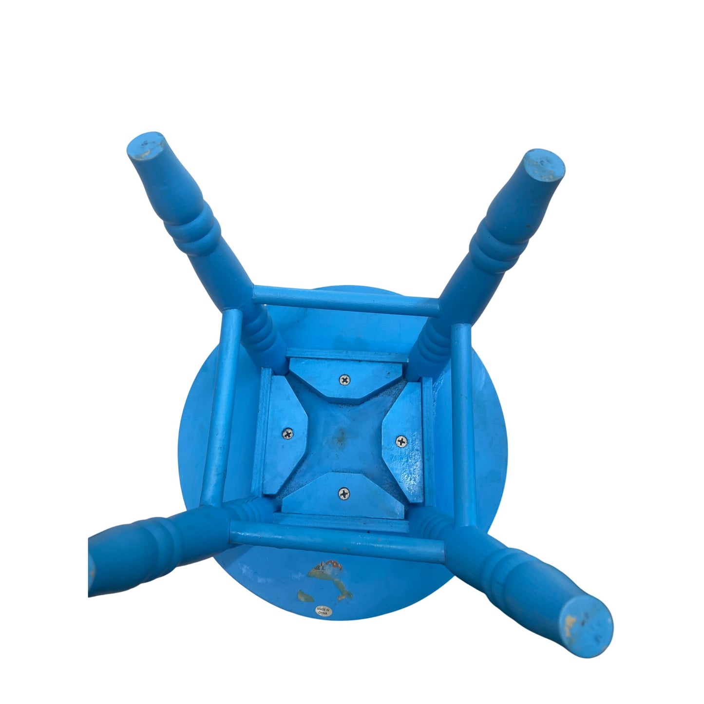 Hand-Painted Blue Snowman Wooden Stool