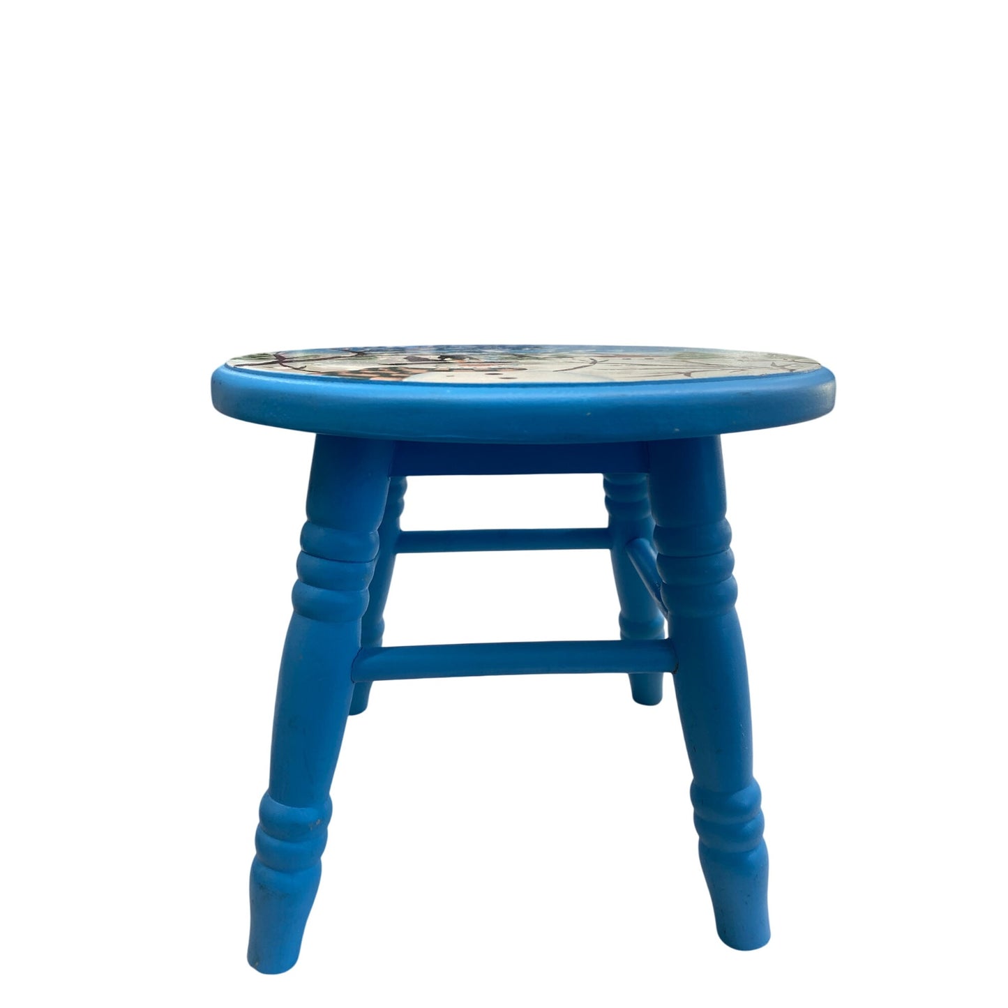 Hand-Painted Blue Snowman Wooden Stool