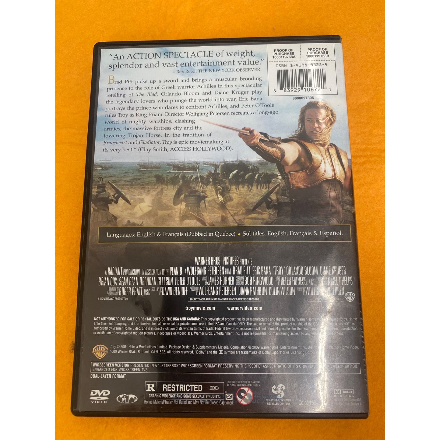 Brad Pitt "Troy" Disc DVD Action/Adventure Movie