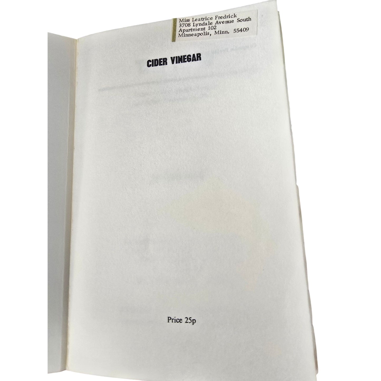 Cider Vinegar By Cyril Scott 6th Edition Revised Health Benefits & Obesity Treatment 1972 Athene Publishing