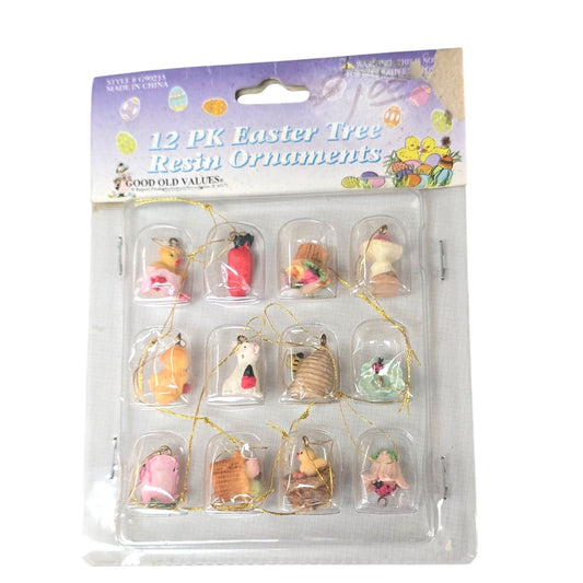 12 Pk Miniature Easter Tree Resin Ornaments Cute Holiday Collectible Decorations