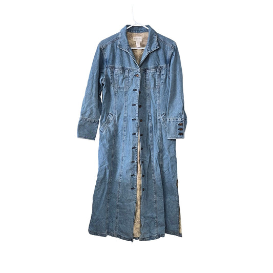Out of the Blue J. Jill Denim Longline Trench Coat Button-Up Medium 100% Cotton