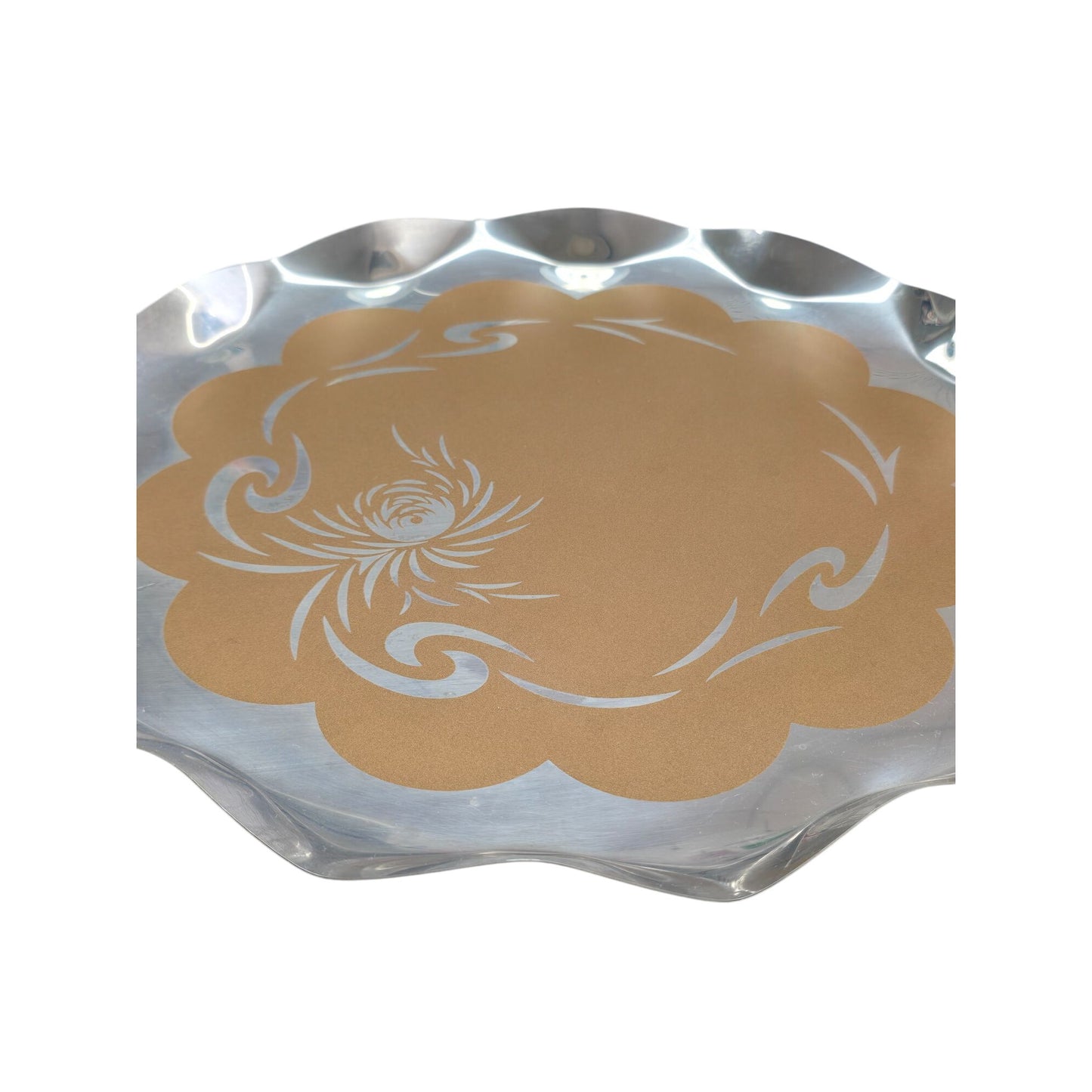 Vintage Aluminum Serving Tray With Embossed Floral Design