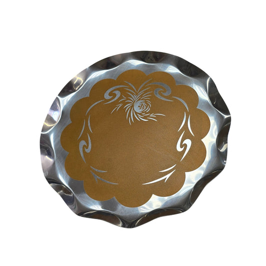 Vintage Aluminum Serving Tray With Embossed Floral Design