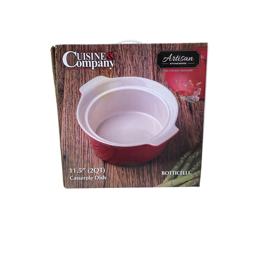 Cuisine & Company Artisan Stoneware 2QT Red Casserole Dish W/ Lid