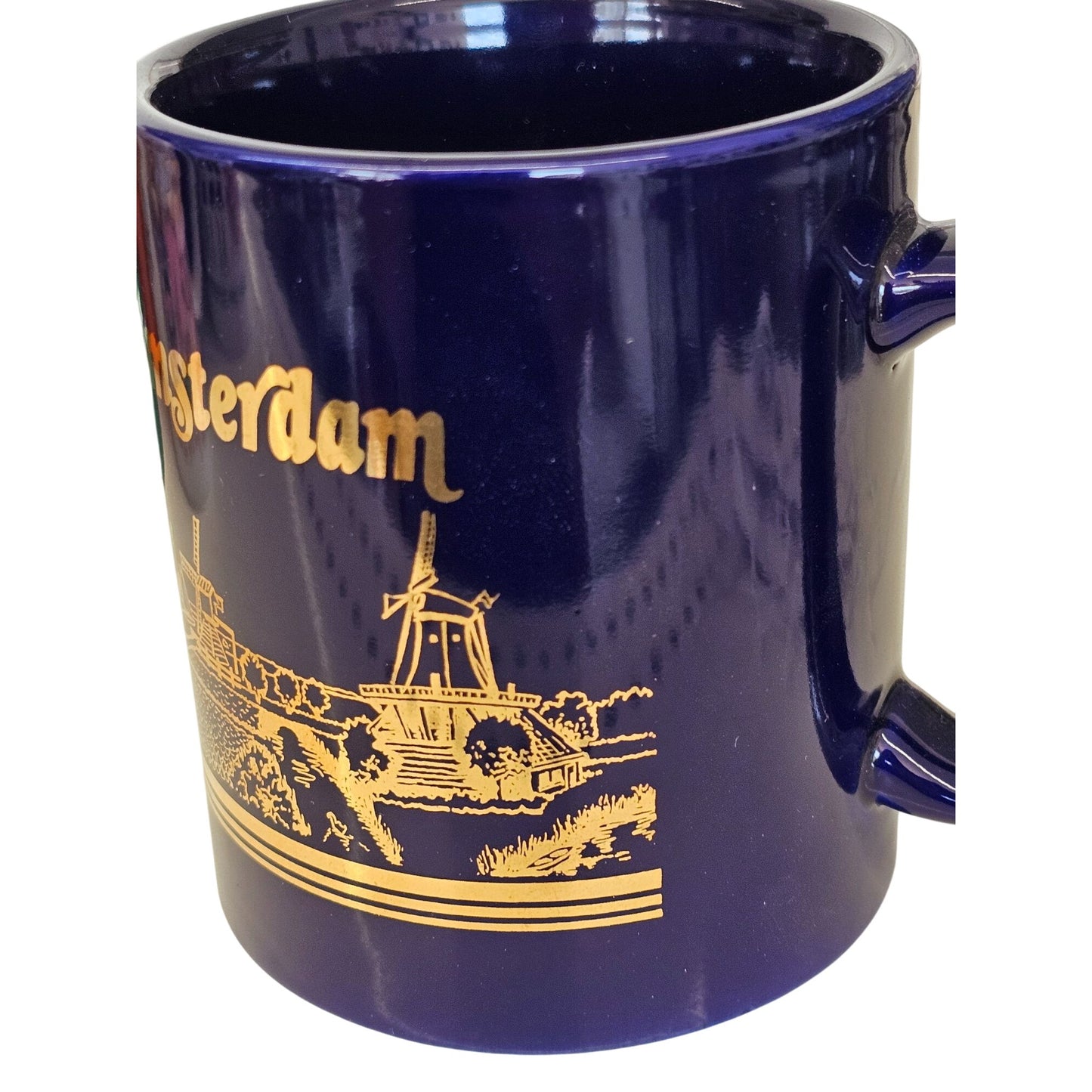 Amsterdam Souvenir Böckling Blue & Gold Ceramic Mug With Scenic Design