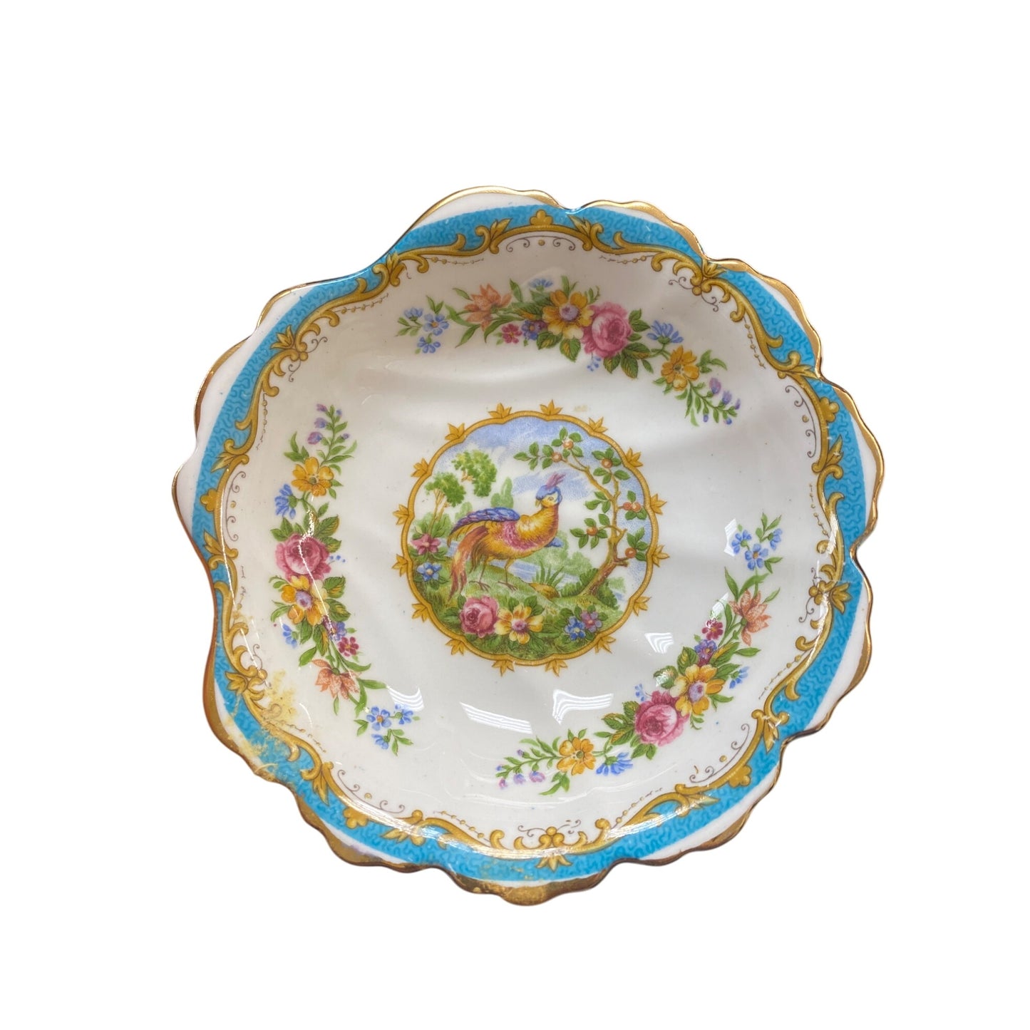 Royal Albert Chelsea Bird Bone China Scalloped Dish England Floral & Bird Design