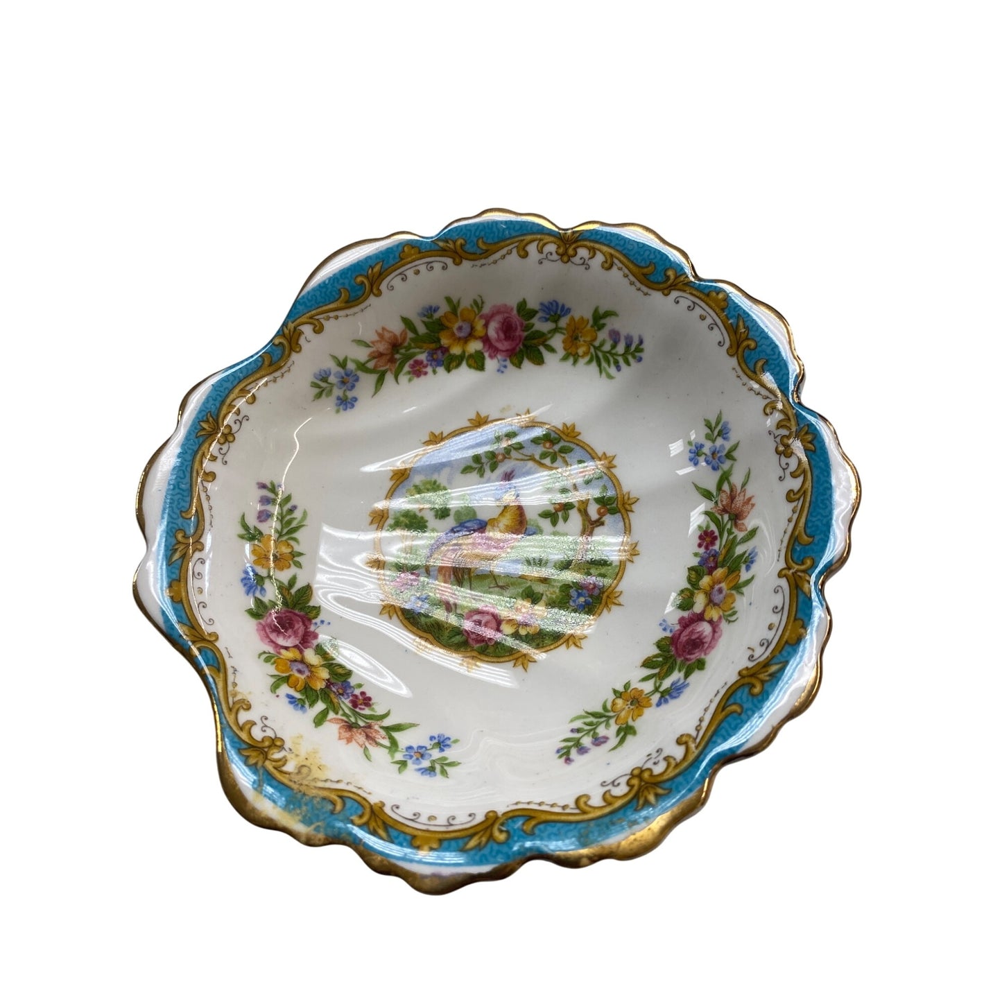 Royal Albert Chelsea Bird Bone China Scalloped Dish England Floral & Bird Design