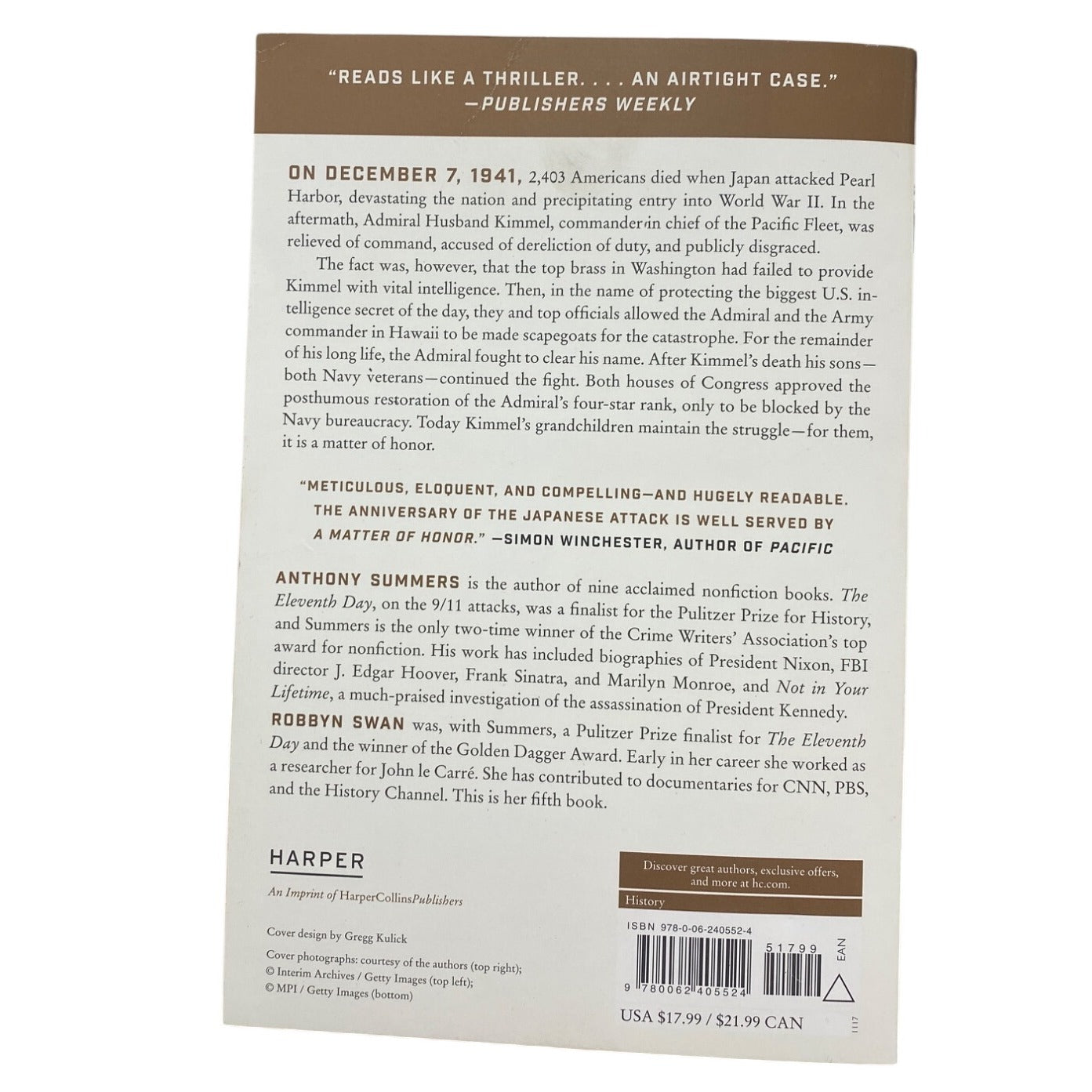 A Matter Of Honor Pearl Harbor: Betrayal Blame And A Familys Quest For Justice By Anthony Summers & Robbyn Swan Paperback