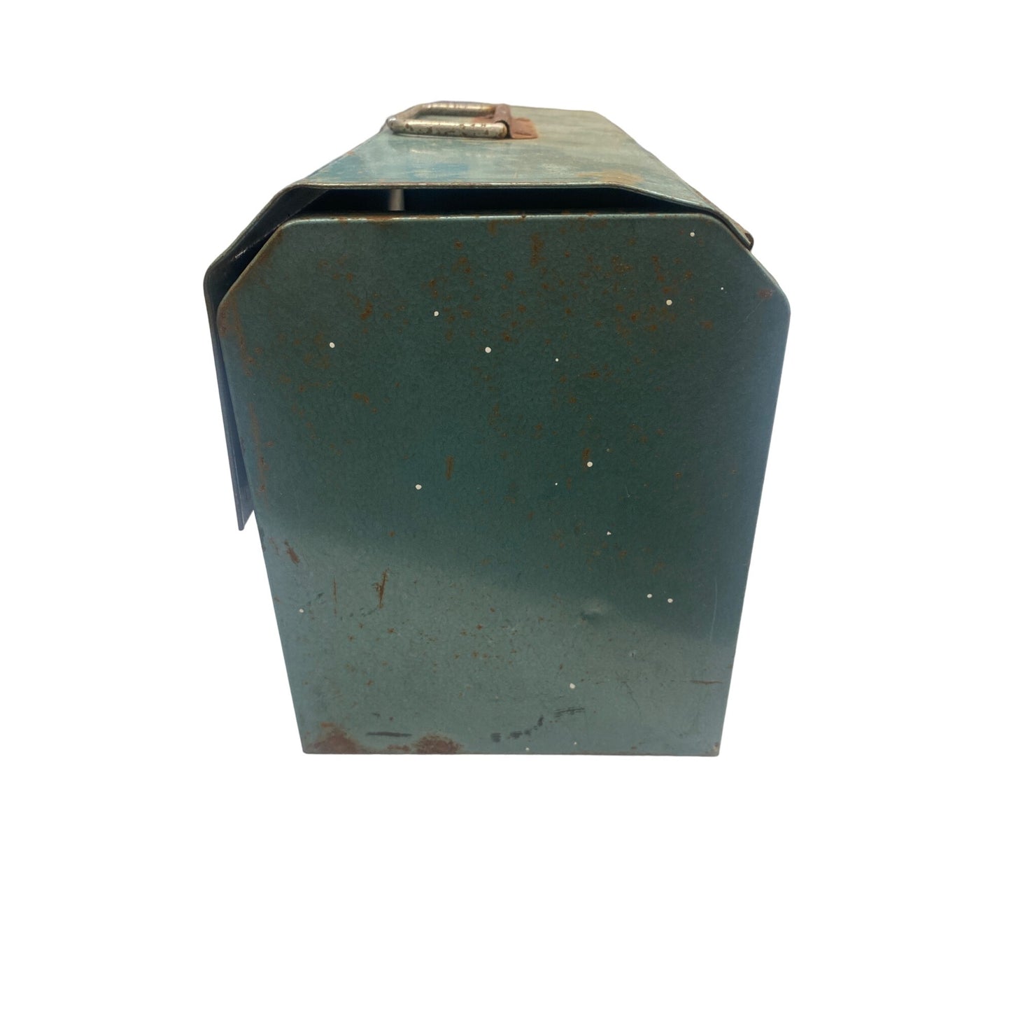 Vintage Metal Toolbox With Handle & Latch Rustic Green Distressed Condition 13”