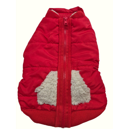 Red Quilted Pet Dog Jacket Sherpa Lining & Hook & Loop Straps