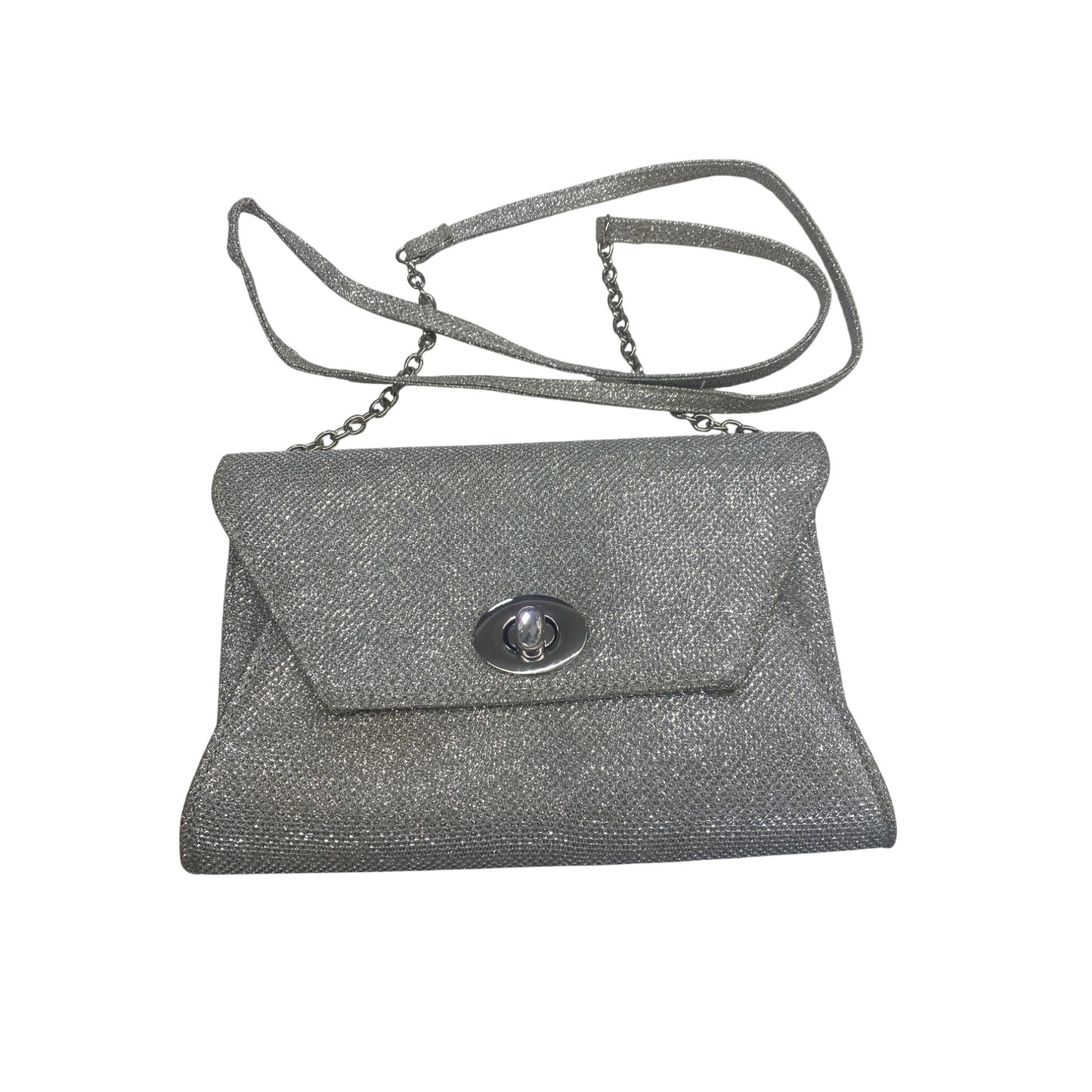 Silver Evening Clutch Bag With Chain Strap & Turn Lock Closure Fiona Night Purse
