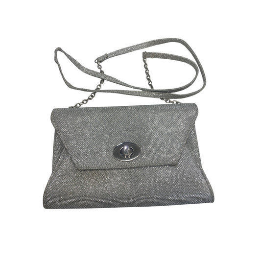 Silver Evening Clutch Bag With Chain Strap & Turn Lock Closure Fiona Night Purse