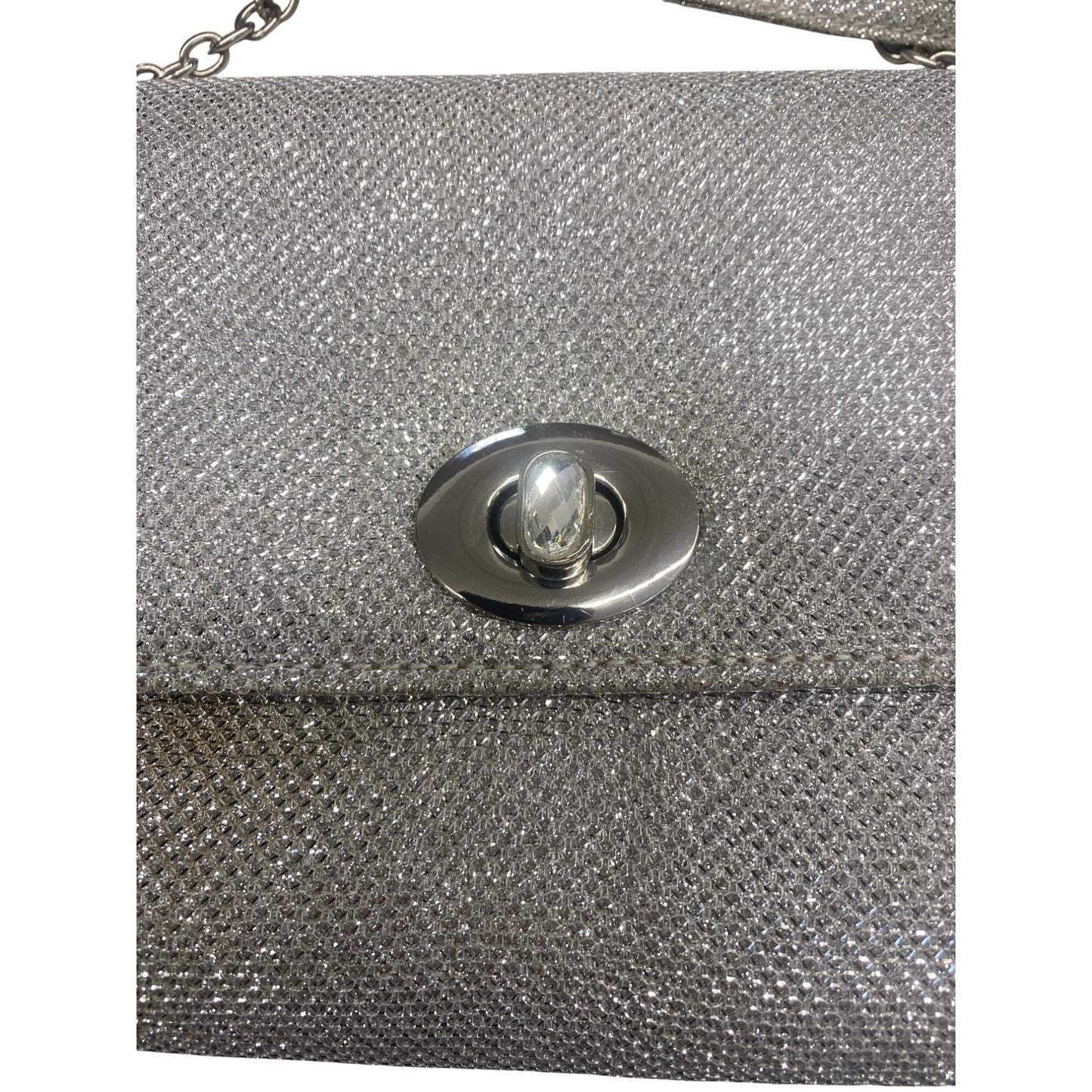 Silver Evening Clutch Bag With Chain Strap & Turn Lock Closure Fiona Night Purse