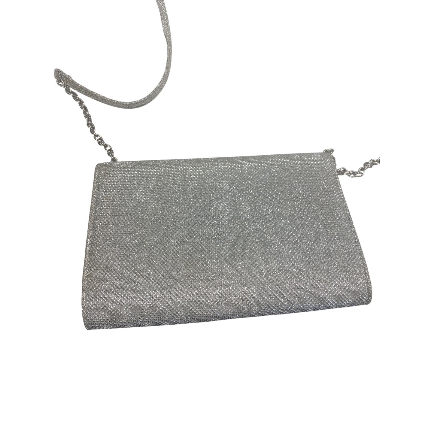 Silver Evening Clutch Bag With Chain Strap & Turn Lock Closure Fiona Night Purse