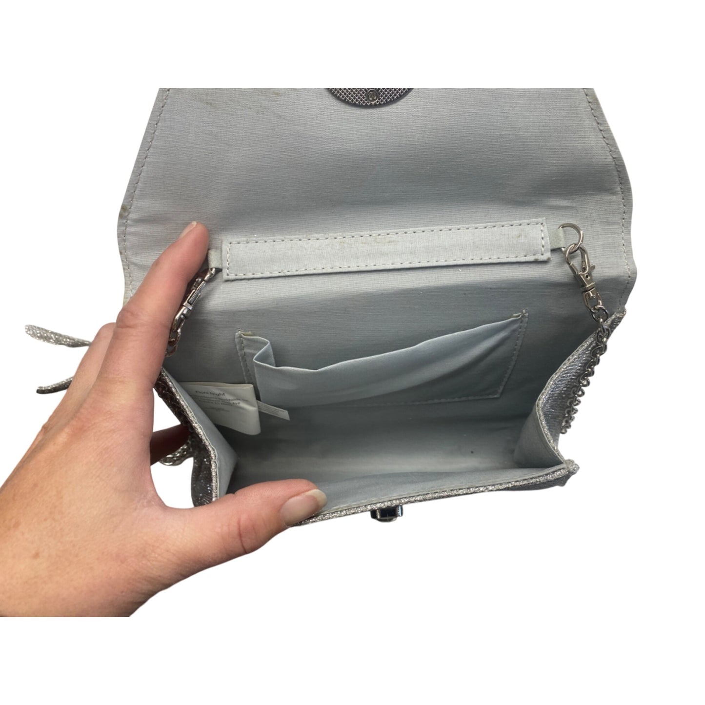 Silver Evening Clutch Bag With Chain Strap & Turn Lock Closure Fiona Night Purse