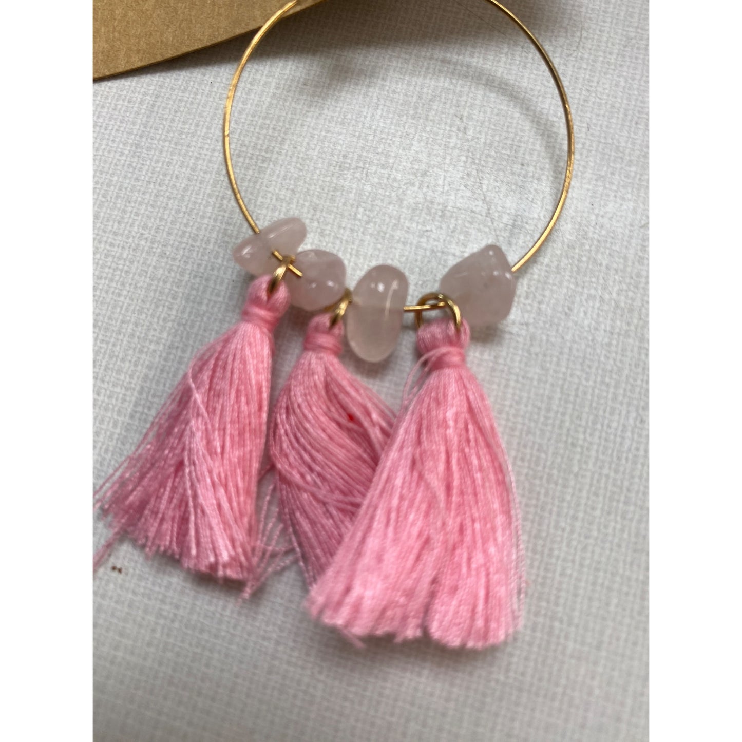 New Handmade Fan Tassel Stone Earrings Gold Boho Jewelry Pink Thread