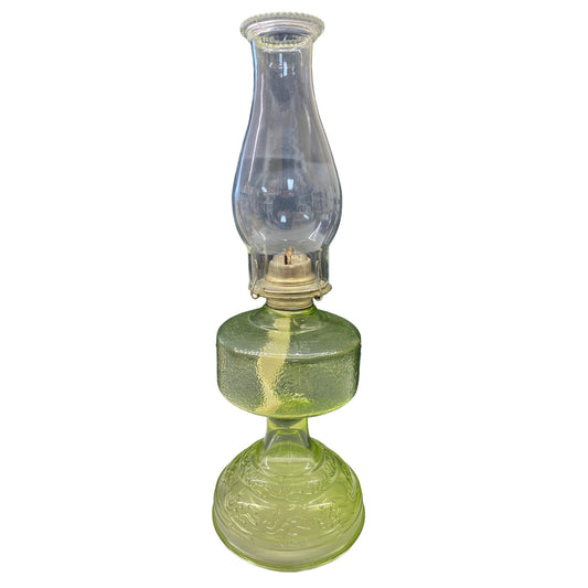 Vintage Green Glass Oil Lamp With Eagle Burner & Decorative Base