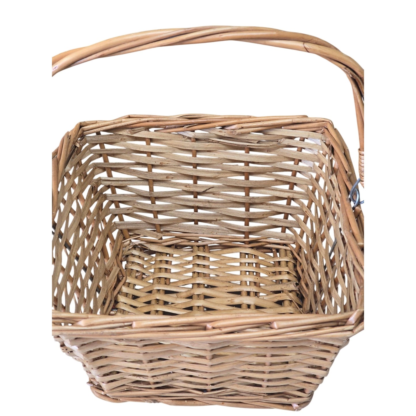 Handwoven Square Basket Metal Link Handle