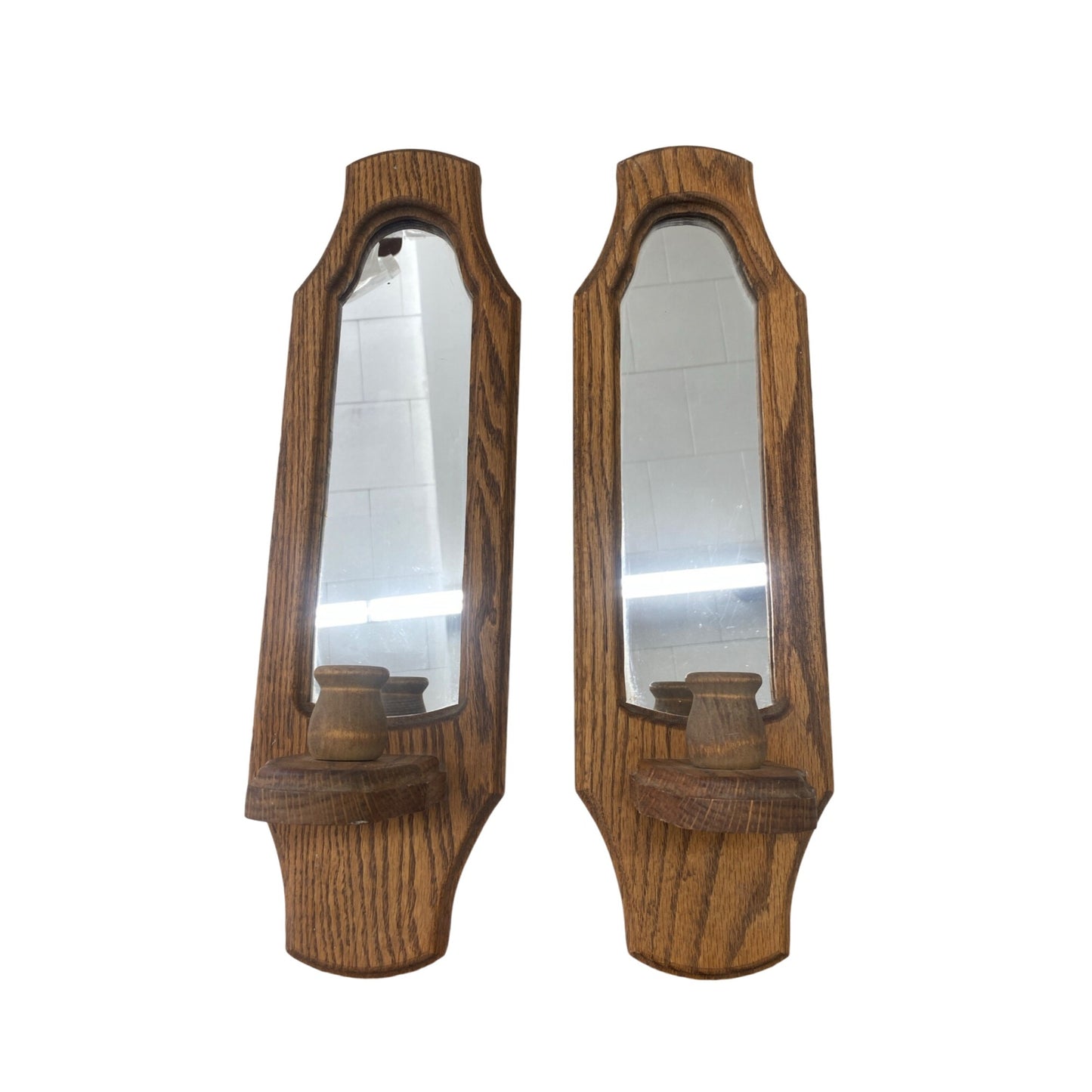 Vintage Oak Wood Wall Sconces