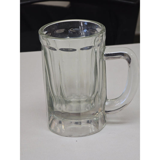 Vintage Clear Glass Beer Mug Ribbed Square Handle