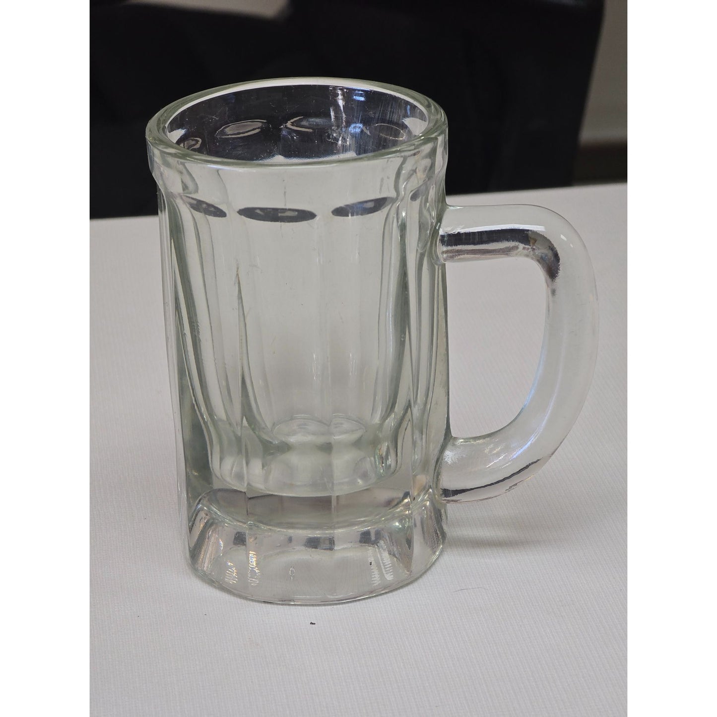 Vintage Clear Glass Beer Mug Ribbed Square Handle