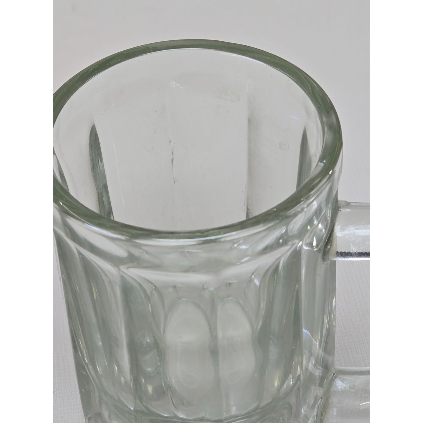Vintage Clear Glass Beer Mug Ribbed Square Handle