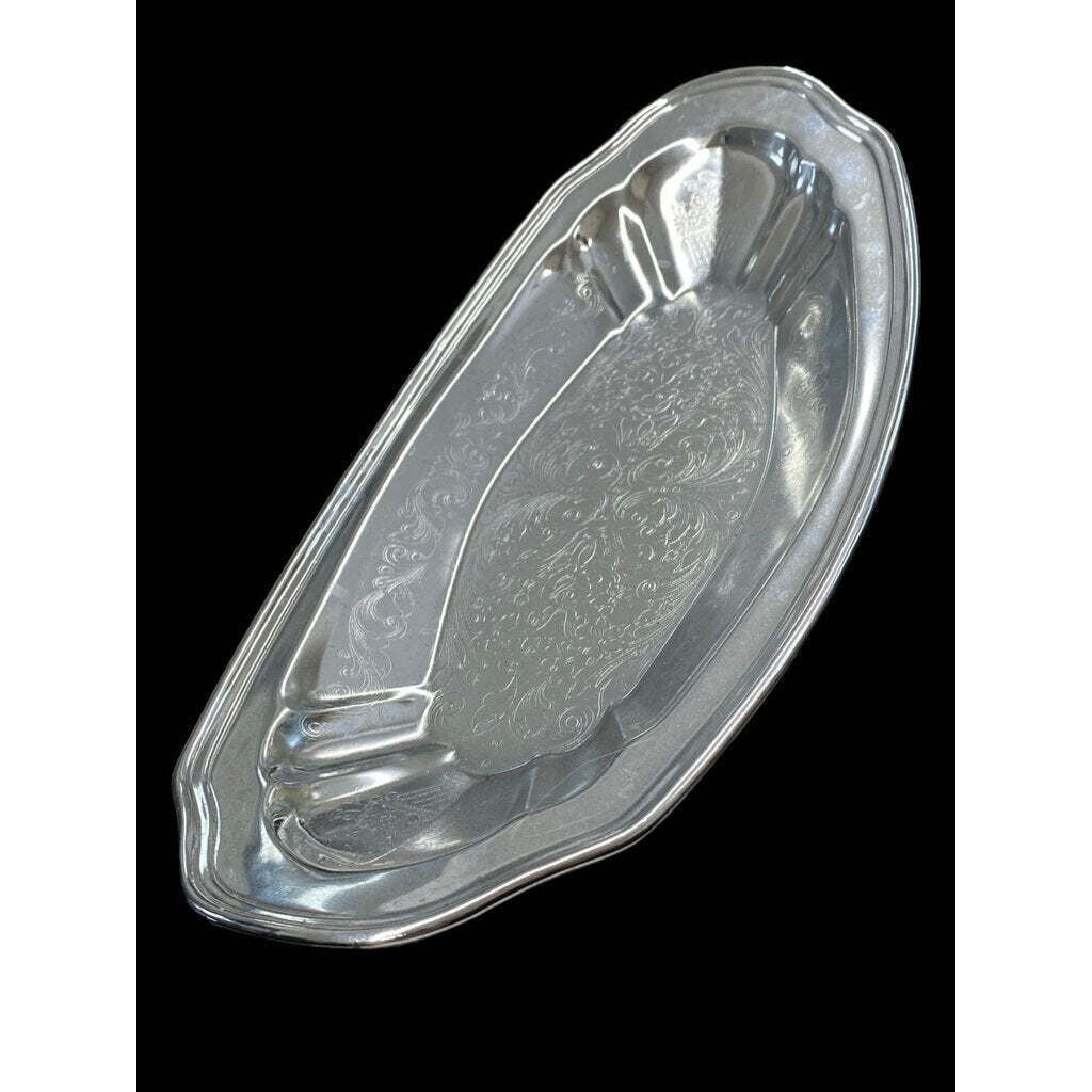 Large Etched Silver Serving Tray Platter