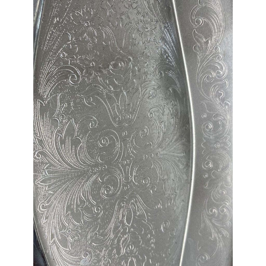 Large Etched Silver Serving Tray Platter