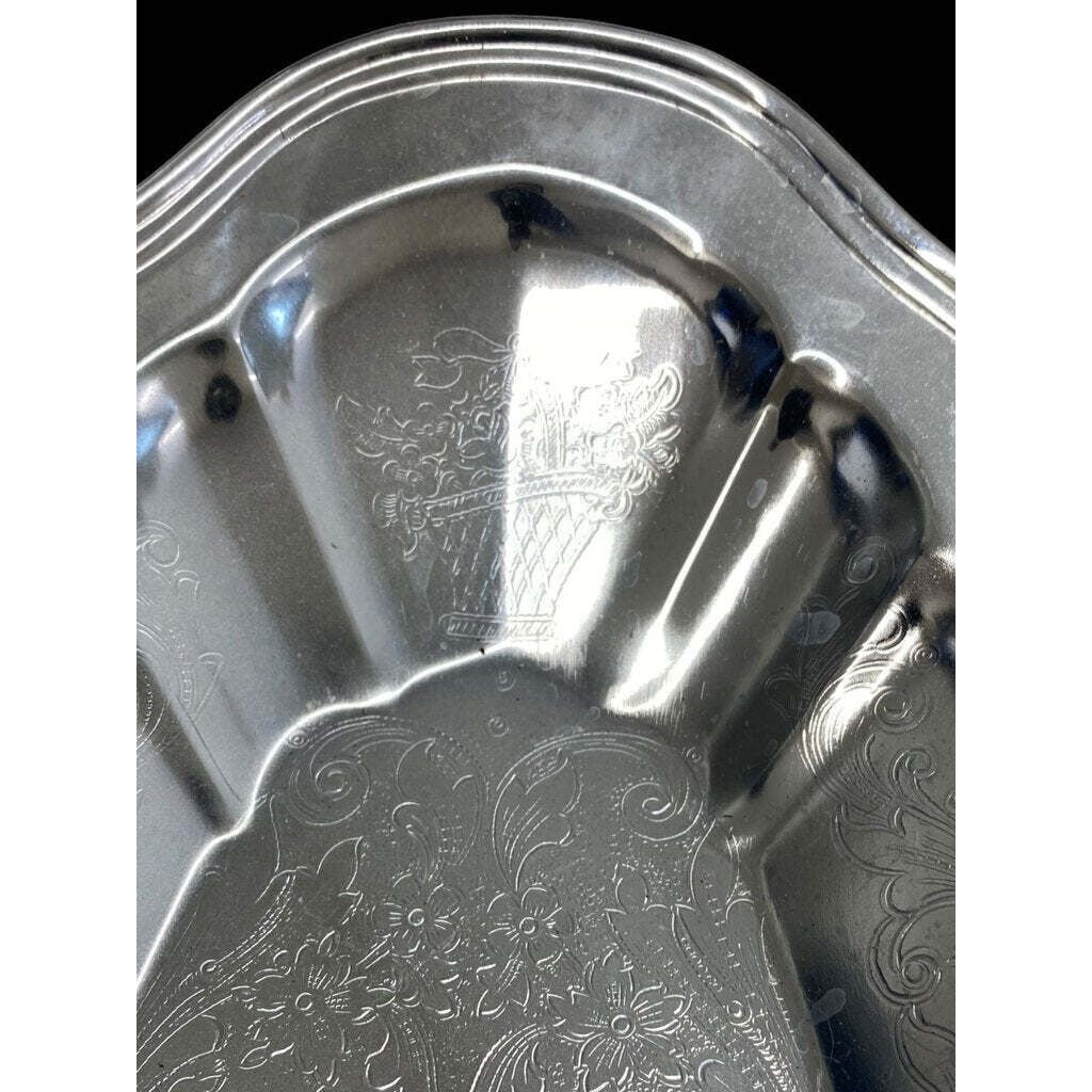 Large Etched Silver Serving Tray Platter